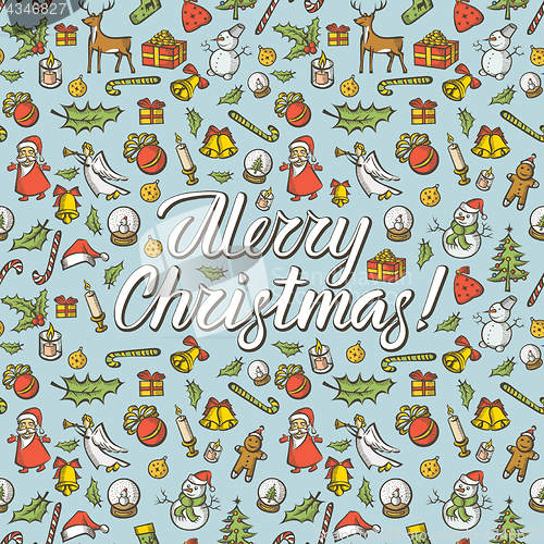 Image of Vector Seamless pattern of Christmas and New Year elements