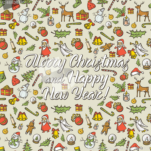 Image of Vector Seamless pattern of Christmas and New Year elements