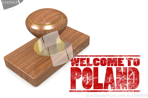 Image of Red rubber stamp with welcome to Poland