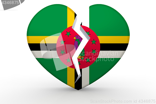 Image of Broken white heart shape with Dominica flag
