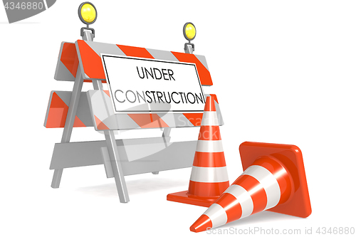 Image of Under construction sign with traffic cones