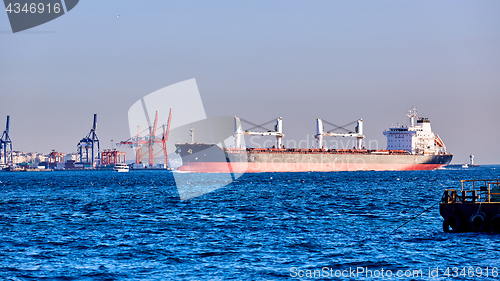 Image of Blue Tanker Ship Passing in Bosphorus Strait