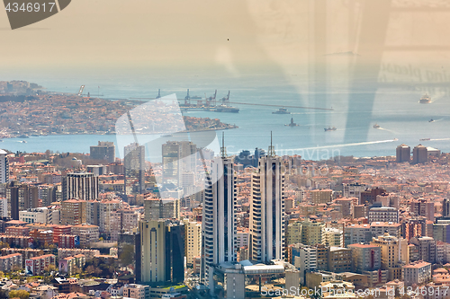 Image of Urban landscape of European side of Istanbul and Bosphorus Strait on a horizon. Modern part of city with business towers of international corporations, skyscrapers and shopping malls of the city.