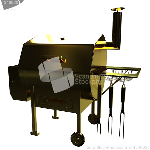 Image of Gold BBQ Grill. 3d illustration