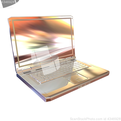 Image of Chrome, metallic laptop isolated on white background. 3d illustr