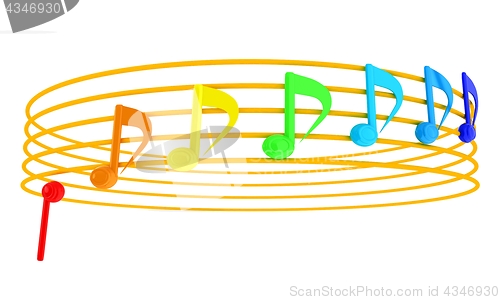 Image of Various music notes on stave. Colorfull 3d. 3D illustration