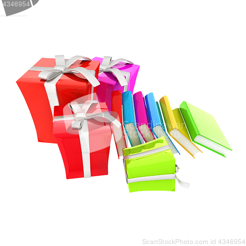 Image of Gifts and books. 3d illustration