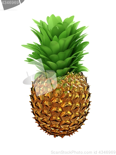 Image of Pineapple in gold isolated on white background. 3d illustration