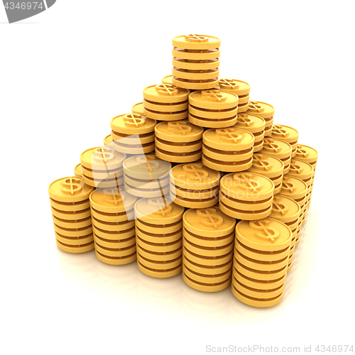 Image of pyramid from the golden coins. 3d illustration