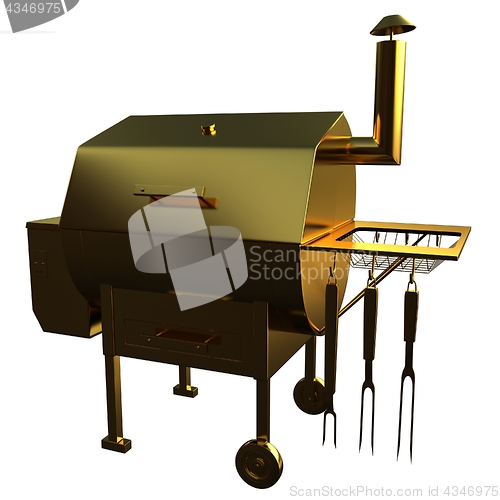 Image of Gold BBQ Grill. 3d illustration