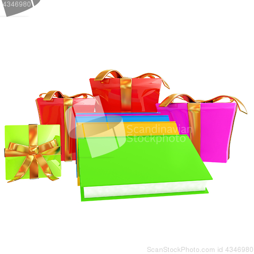 Image of Gifts and books. 3d illustration