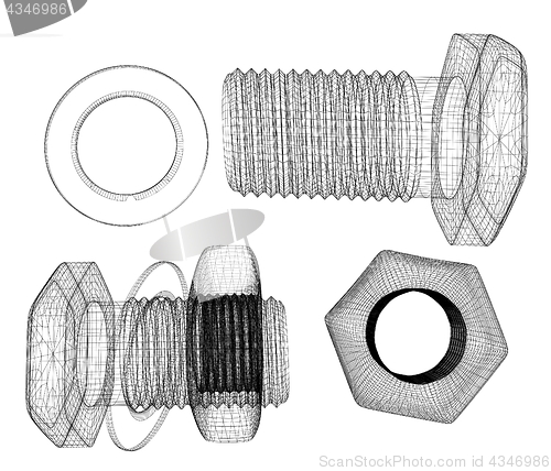 Image of Screws and nuts set. 3d illustration