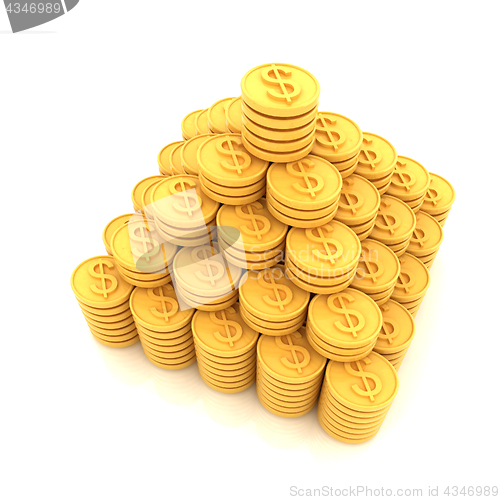 Image of pyramid from the golden coins. 3d illustration