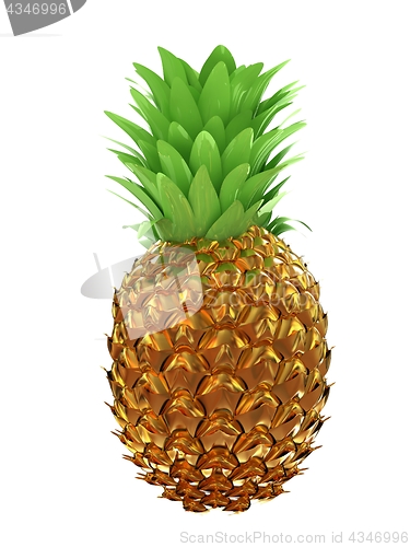 Image of Pineapple in gold isolated on white background. 3d illustration