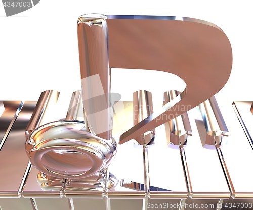 Image of Chrome note on a piano. 3D illustration