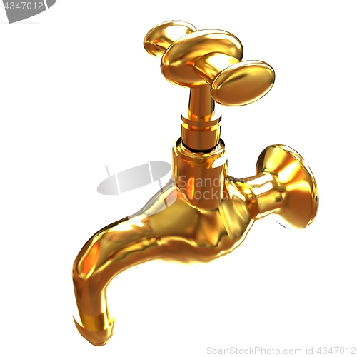 Image of Gold water tap. 3d illustration