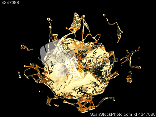 Image of Liquid gold or oil splatter and splashes isolated on black