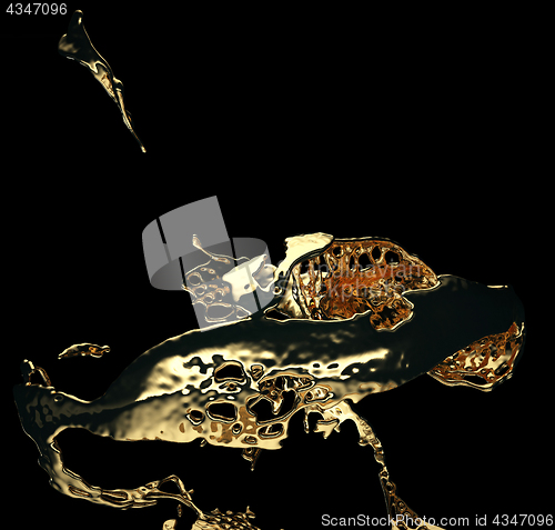 Image of Melted gold or oil splashes isolated on black