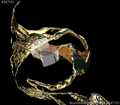 Image of Liquid gold or oil splatter and splashes isolated on black