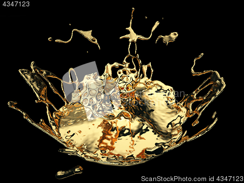 Image of Liquid gold or oil splatter and splashes isolated on black