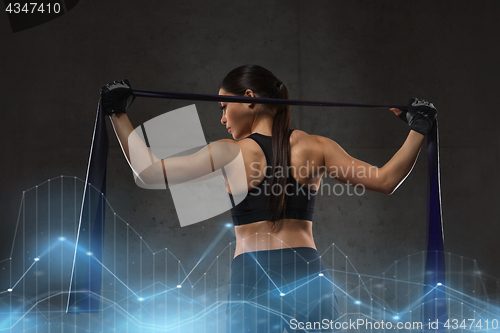 Image of woman with expander exercising in gym