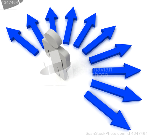 Image of Person With Blue Arrows Shows Many Choices