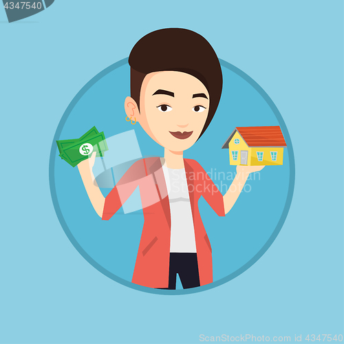 Image of Woman buying house thanks to loan.