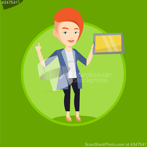 Image of Student using tablet computer vector illustration.