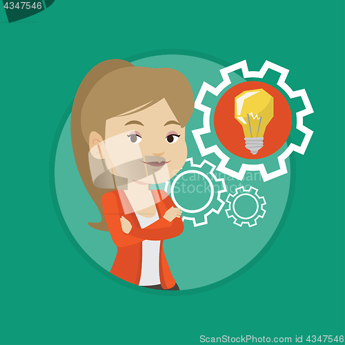Image of Woman with business idea bulb in gear.
