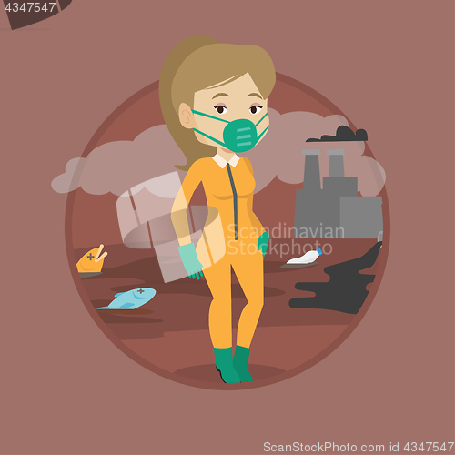 Image of Woman in radiation protective suit.