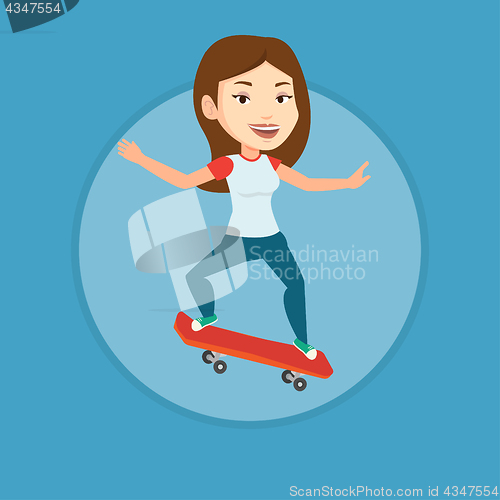 Image of Woman riding skateboard vector illustration.