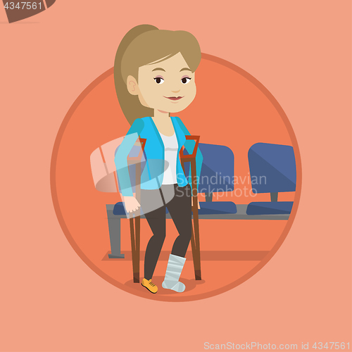 Image of Woman with broken leg and crutches.