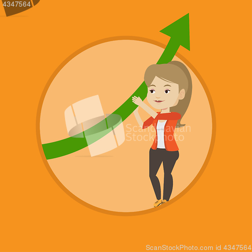 Image of Business woman holding arrow going up.