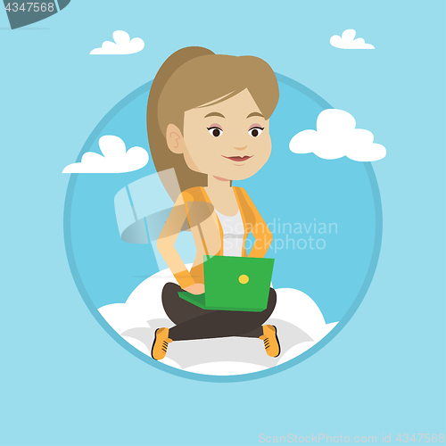 Image of Woman using cloud computing technology.