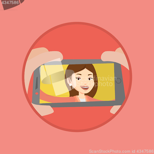 Image of Young woman making selfie vector illustration.