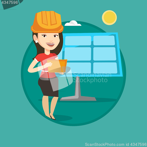 Image of Female worker of solar power plant.