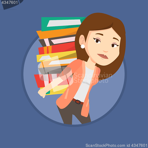 Image of Student with pile of books vector illustration.