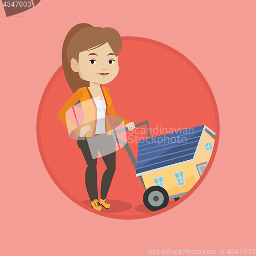 Image of Young woman buying house vector illustration.