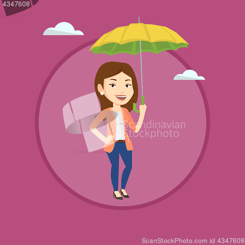 Image of Business woman insurance agent with umbrella.