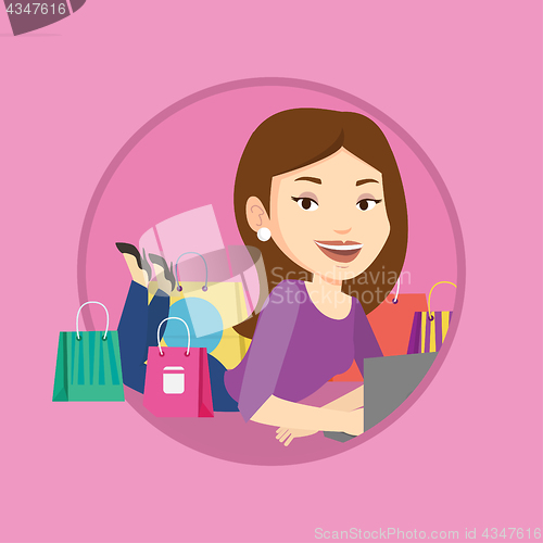 Image of Woman shopping online vector illustration.