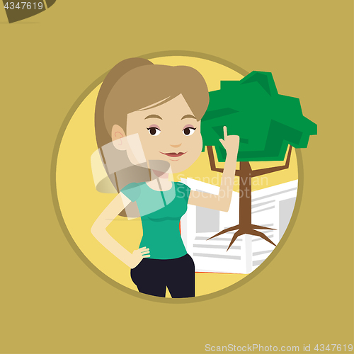 Image of Student pointing at tree of knowledge.