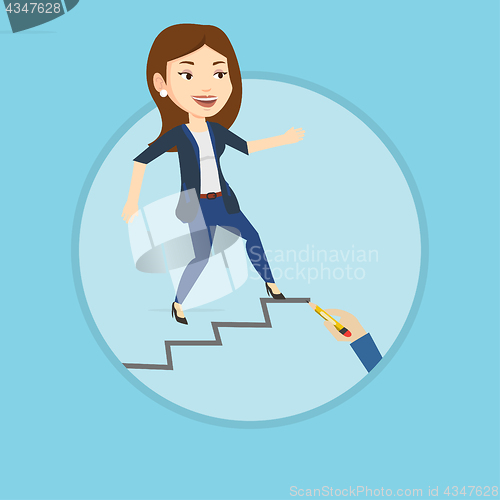 Image of Business woman running up the career ladder.