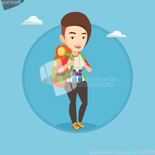 Image of Cheerful traveler with backpack.