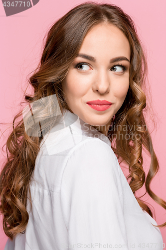 Image of The young woman\'s portrait with happy emotions