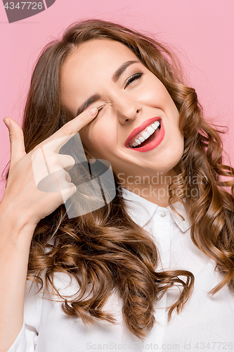 Image of The young woman\'s portrait with happy emotions
