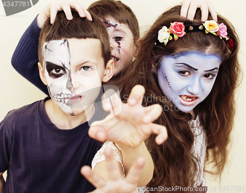 Image of zombie apocalypse kids concept. Birthday party celebration facep