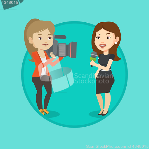 Image of TV reporter and operator vector illustration.