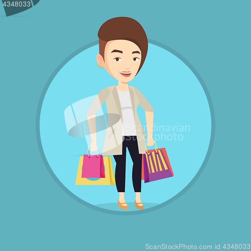 Image of Happy woman with shopping bags vector illustration