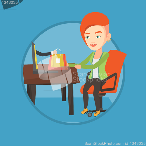 Image of Woman shopping online vector illustration.