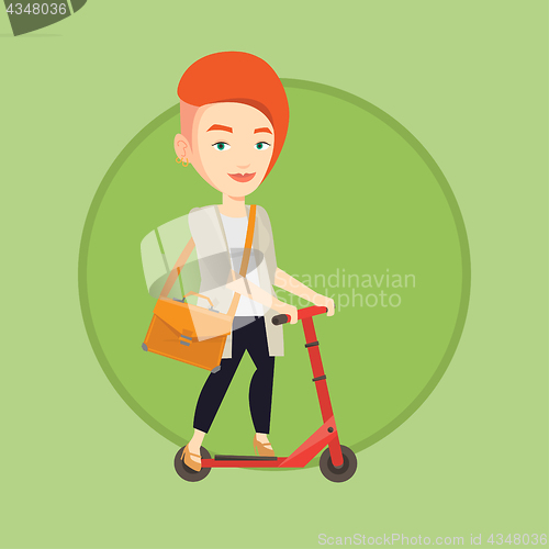 Image of Woman riding kick scooter vector illustration.